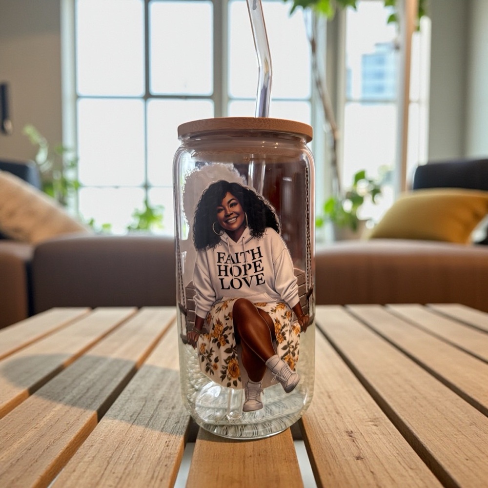 Inspirational Glass Water Bottle with Straw - Natural Lid